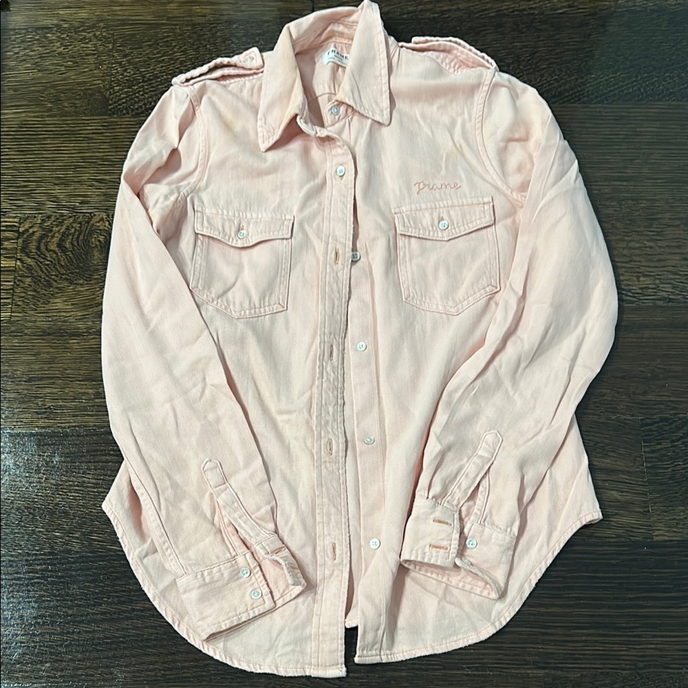 Pink Frame Denim Button-Up Shirt